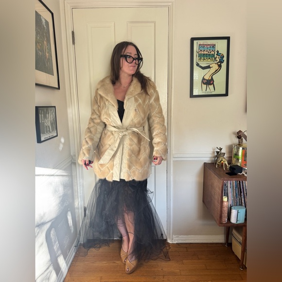 Vintage Jackets & Blazers - 70s Vintage Blond Mink + White Leather Jacket Sz M
